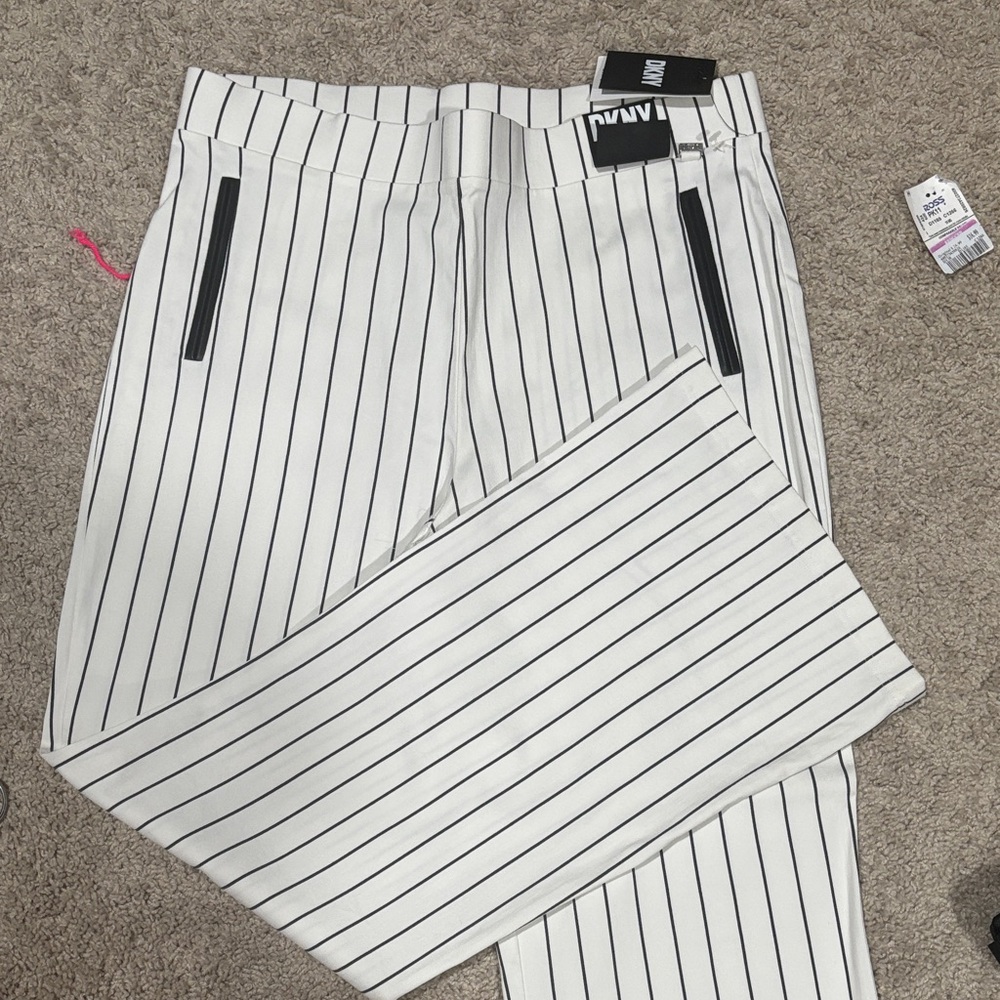DKNY White and Black Striped Men's Dress Pants